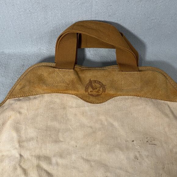 Eddie Bauer Canvas Suede Log Firewood Wood Tote Carrier Wrap Bag Vintage - Picture 8 of 9